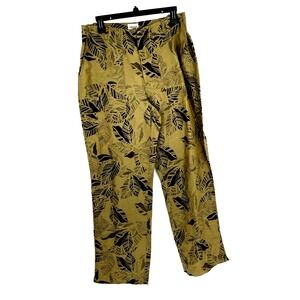 Vintage Chico's Silk Linen Blend Leaf Print Pants Brown Tan Wide Leg Boho Sz 2